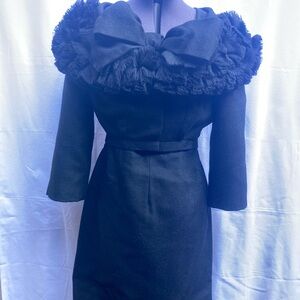 Vintage 1957 black wool Dior dress with ruffle coat